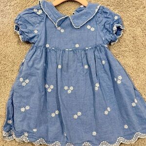 Blue Floral Embroidered Cotton Baby Dress